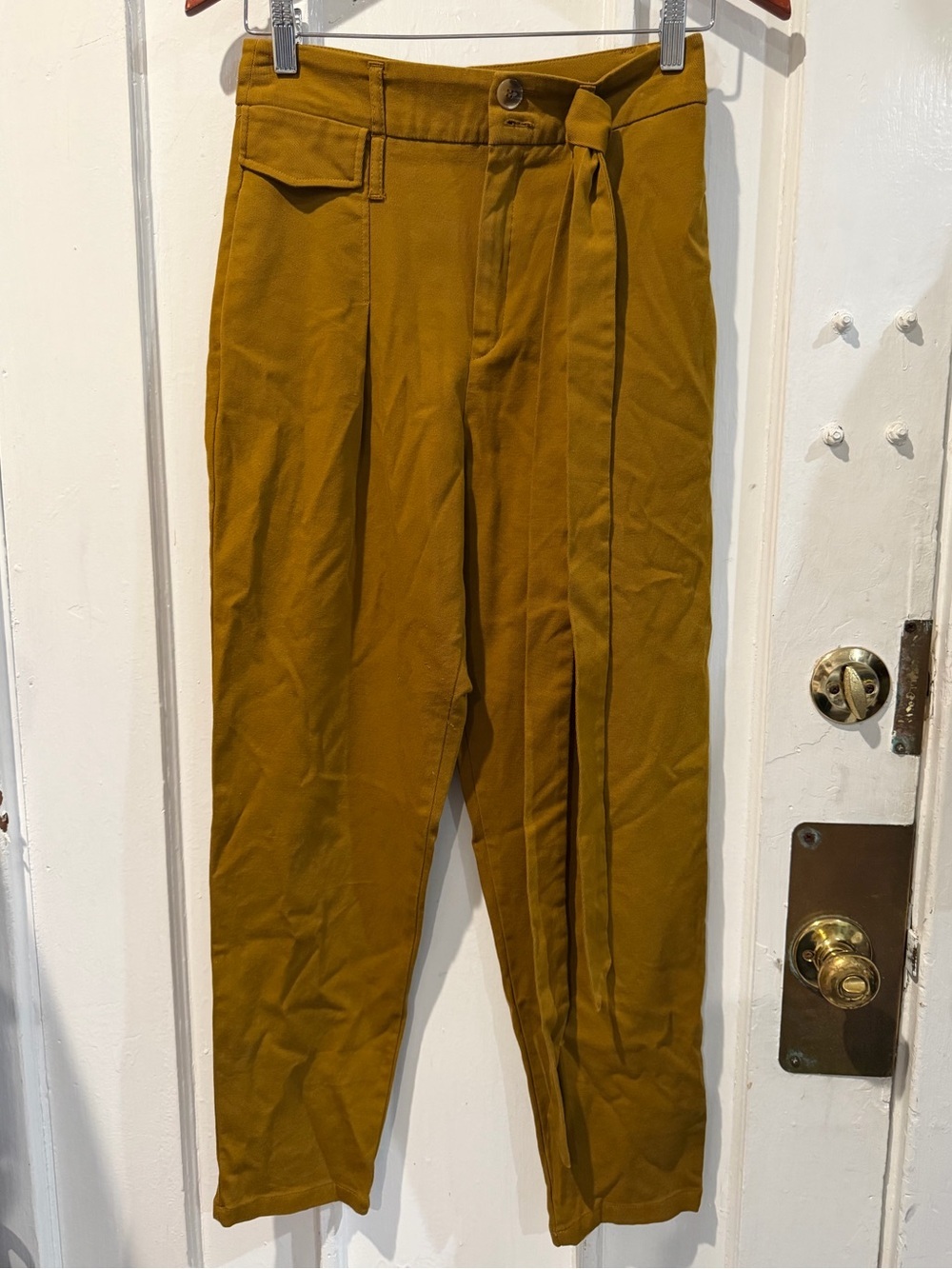 Zara Mustard Tie-Waist Chinos